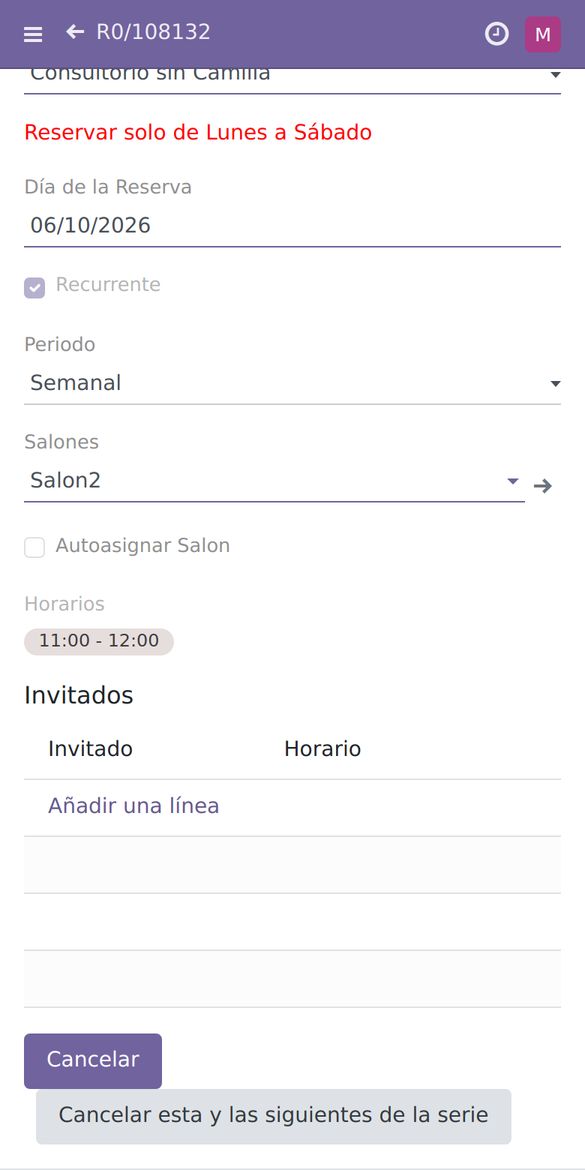 Botones para cancelar una reserva