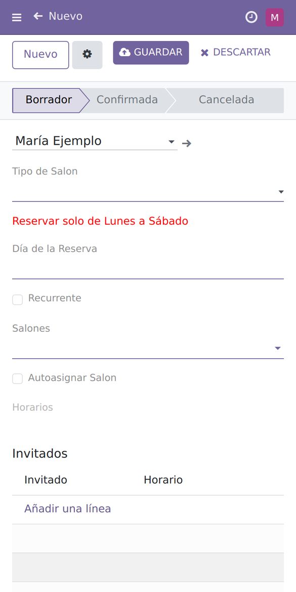 Formulario de nueva reserva